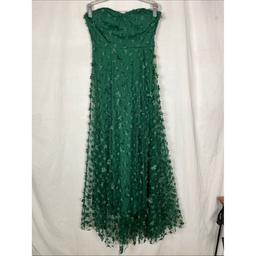 Faeriesty Green Floral Strapless Fluffy Fairycore Maxi Dress